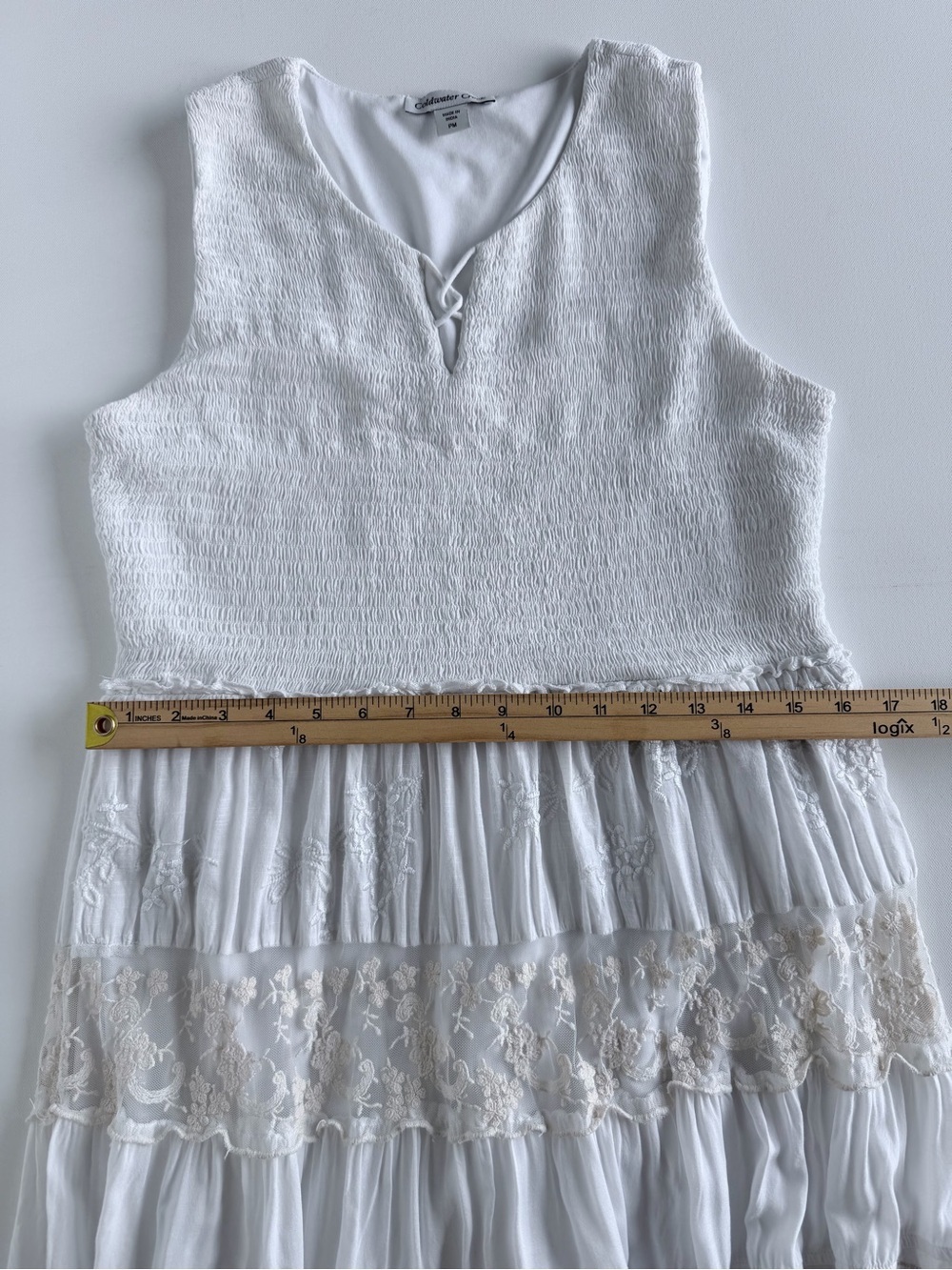 Coldwater Creek White Cotton Linen Lace Tiered Maxi Dress Petite Medium PM - Picture 13 of 16
